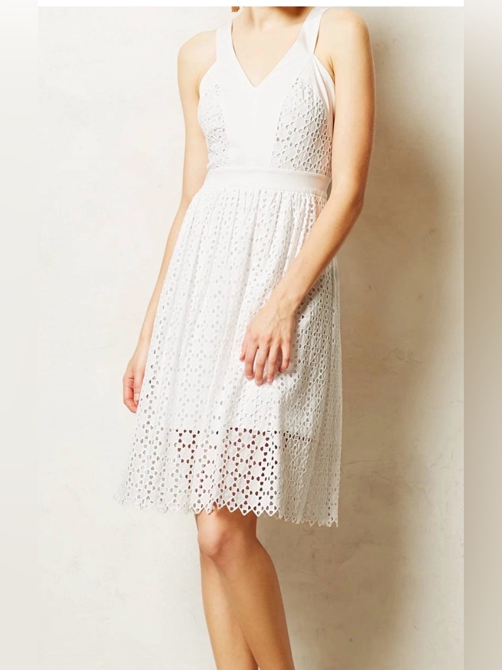 Leifsdottir Fit-and-Flare Lila Eyelet Dress Size 4 White ANTHROPOLOGIE